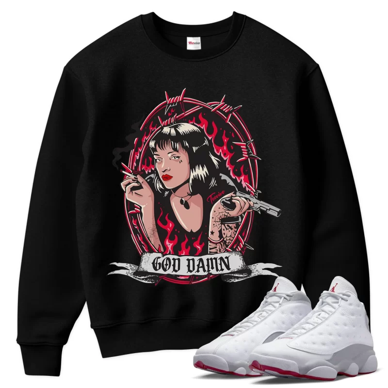 TeeVivo Sweatshirt Match Air Jordan 13 Retro Wolf Grey God Daaamn – Air Jordan 13 Sweatshirt, AJ13 Sweatshirt