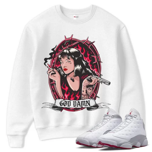 TeeVivo Sweatshirt Match Air Jordan 13 Retro Wolf Grey God Daaamn – Air Jordan 13 Sweatshirt, AJ13 Sweatshirt