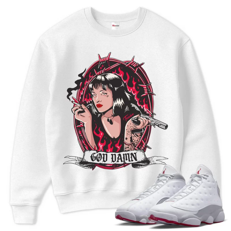 TeeVivo Sweatshirt Match Air Jordan 13 Retro Wolf Grey God Daaamn – Air Jordan 13 Sweatshirt, AJ13 Sweatshirt