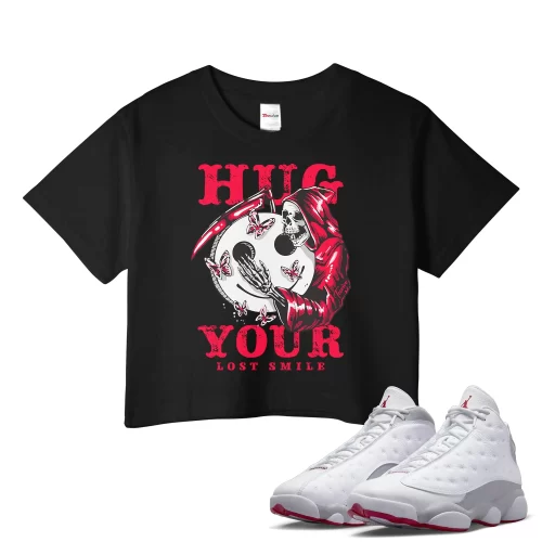 TeeVivo Crop Top Match Air Jordan 13 Retro Wolf Grey Hug your lost smile – Air Jordan 13 Crop Top, AJ13 Crop Top