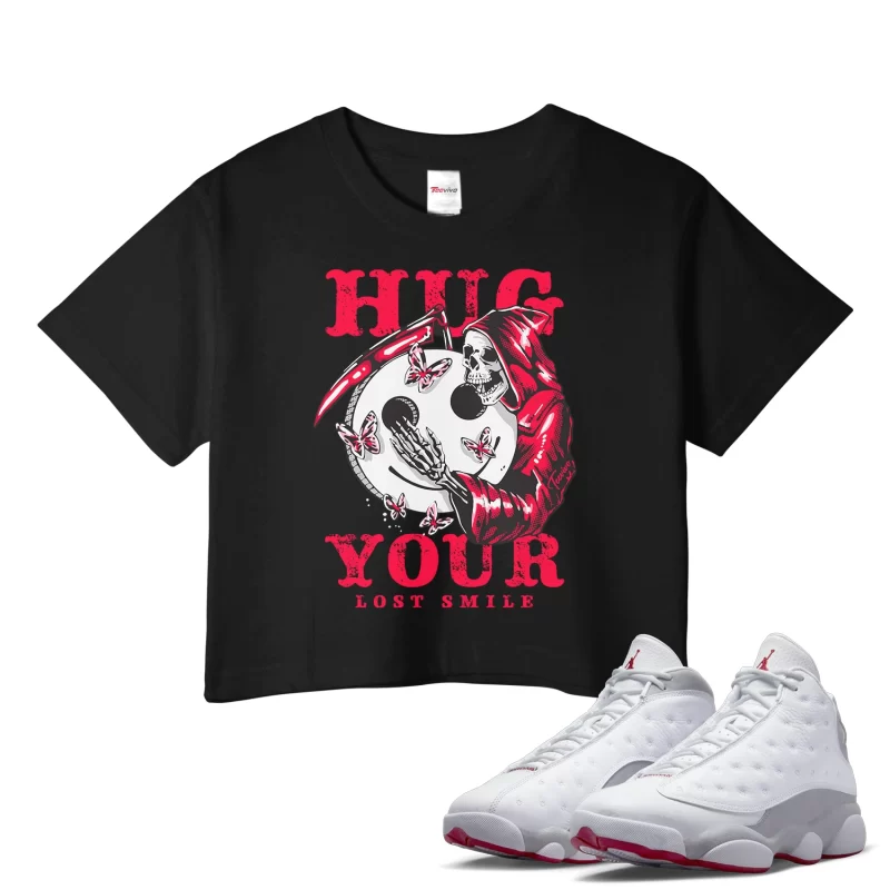 TeeVivo Crop Top Match Air Jordan 13 Retro Wolf Grey Hug your lost smile – Air Jordan 13 Crop Top, AJ13 Crop Top