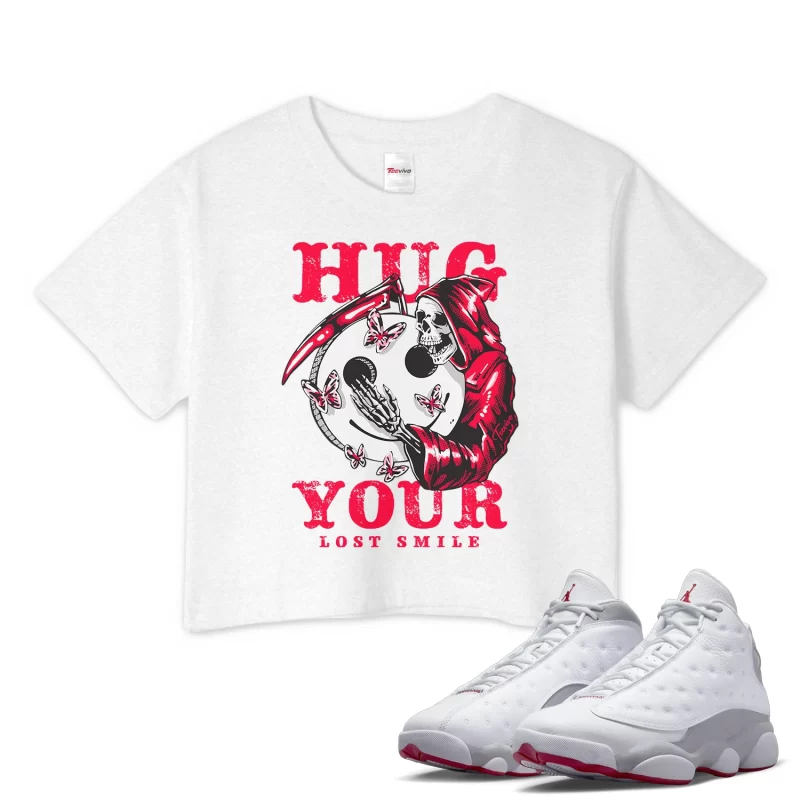 TeeVivo Crop Top Match Air Jordan 13 Retro Wolf Grey Hug your lost smile – Air Jordan 13 Crop Top, AJ13 Crop Top