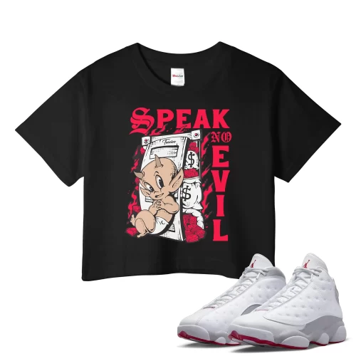 TeeVivo Crop Top Match Air Jordan 13 Retro Wolf Grey Speak no evil – Air Jordan 13 Crop Top, AJ13 Crop Top