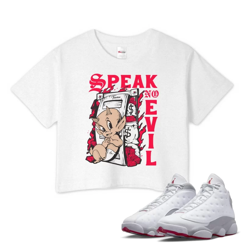 TeeVivo Crop Top Match Air Jordan 13 Retro Wolf Grey Speak no evil – Air Jordan 13 Crop Top, AJ13 Crop Top