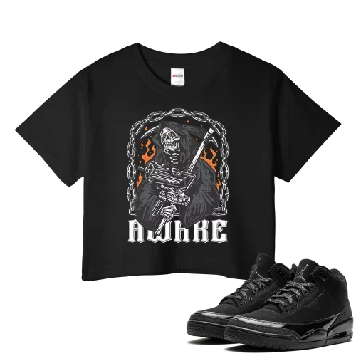 TeeVivo Crop Top Match Air Jordan 3 Retro Black Cat Awake – Air Jordan 3 Crop Top, AJ3 Crop Top