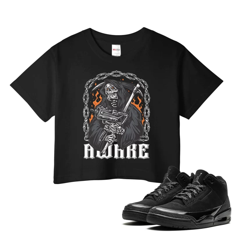 TeeVivo Crop Top Match Air Jordan 3 Retro Black Cat Awake – Air Jordan 3 Crop Top, AJ3 Crop Top