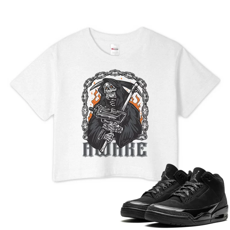 TeeVivo Crop Top Match Air Jordan 3 Retro Black Cat Awake – Air Jordan 3 Crop Top, AJ3 Crop Top