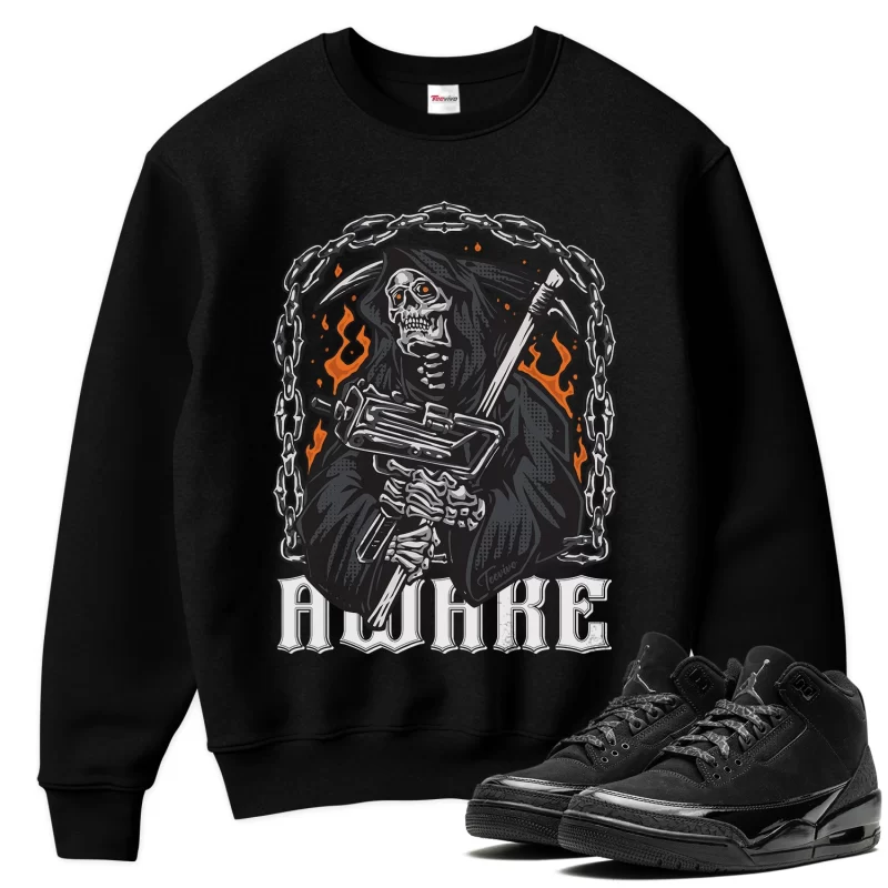 TeeVivo Sweatshirt Match Air Jordan 3 Retro Black Cat Awake – Air Jordan 3 Sweatshirt, AJ3 Sweatshirt