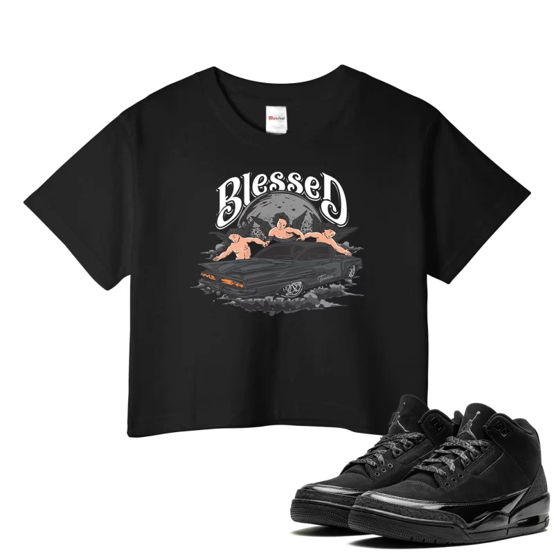 TeeVivo Crop Top Match Air Jordan 3 Retro Black Cat Blessed – Air Jordan 3 Crop Top, AJ3 Crop Top