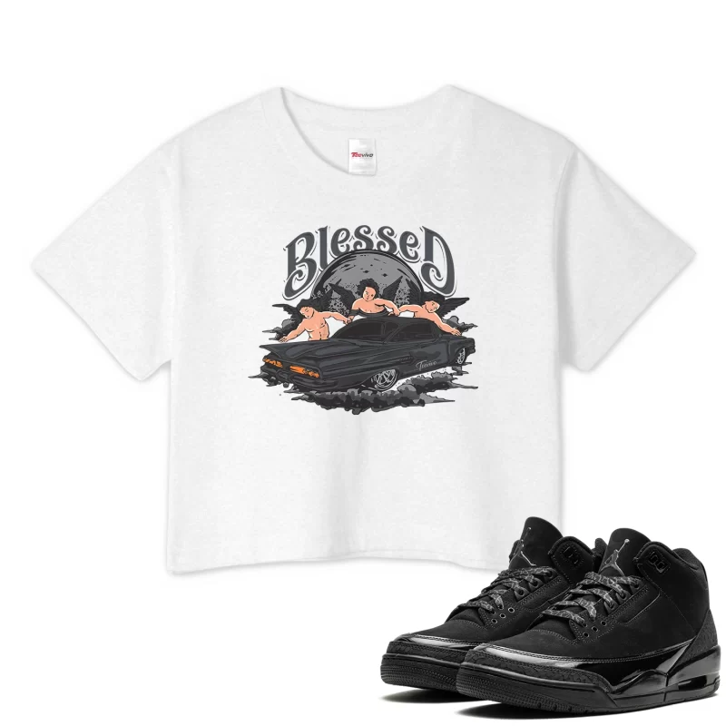 TeeVivo Crop Top Match Air Jordan 3 Retro Black Cat Blessed – Air Jordan 3 Crop Top, AJ3 Crop Top