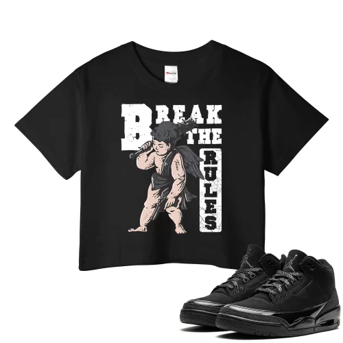 TeeVivo Crop Top Match Air Jordan 3 Retro Black Cat Break the rules – Air Jordan 3 Crop Top, AJ3 Crop Top