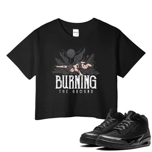TeeVivo Crop Top Match Air Jordan 3 Retro Black Cat Burning the ground – Air Jordan 3 Crop Top, AJ3 Crop Top