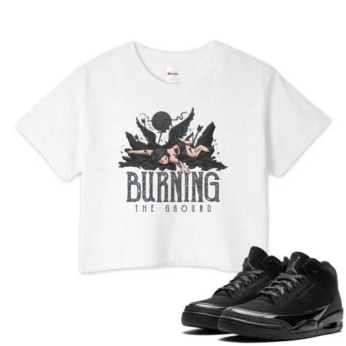 TeeVivo Crop Top Match Air Jordan 3 Retro Black Cat Burning the ground – Air Jordan 3 Crop Top, AJ3 Crop Top