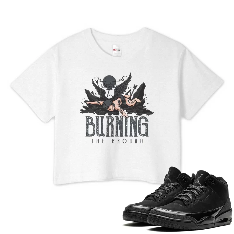 TeeVivo Crop Top Match Air Jordan 3 Retro Black Cat Burning the ground – Air Jordan 3 Crop Top, AJ3 Crop Top