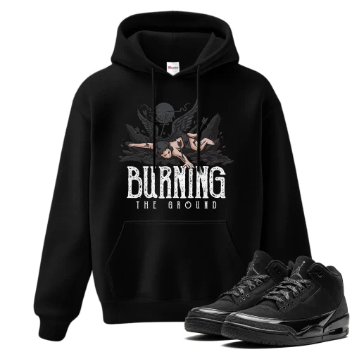 TeeVivo Hoodie Match Air Jordan 3 Retro Black Cat Burning the ground – Air Jordan 3 Hoodie, AJ3 Hoodie