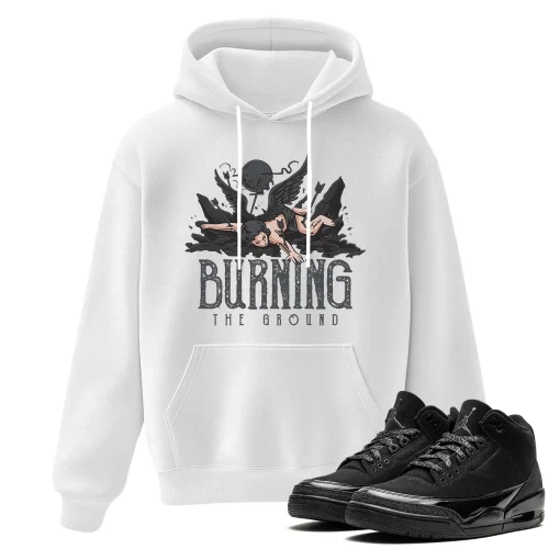 TeeVivo Hoodie Match Air Jordan 3 Retro Black Cat Burning the ground – Air Jordan 3 Hoodie, AJ3 Hoodie
