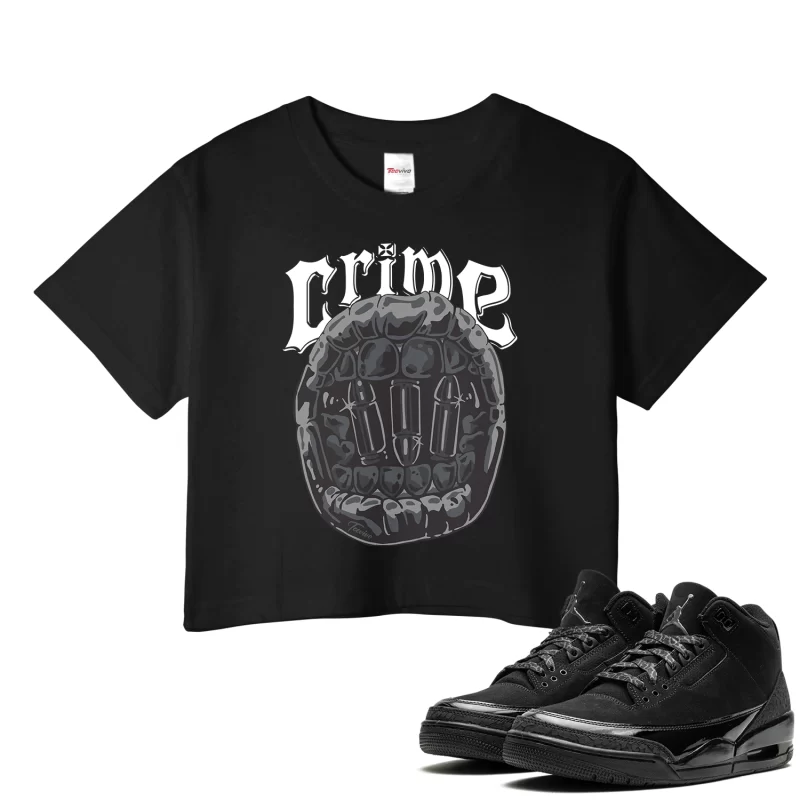 TeeVivo Crop Top Match Air Jordan 3 Retro Black Cat Crime – Air Jordan 3 Crop Top, AJ3 Crop Top