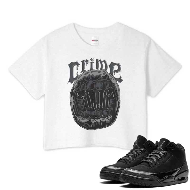 TeeVivo Crop Top Match Air Jordan 3 Retro Black Cat Crime – Air Jordan 3 Crop Top, AJ3 Crop Top