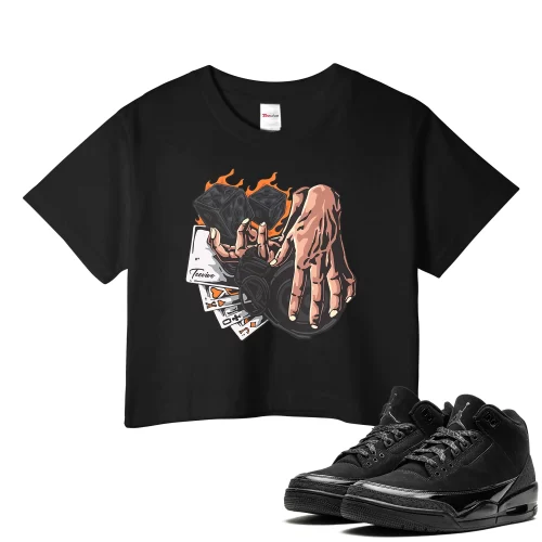 TeeVivo Crop Top Match Air Jordan 3 Retro Black Cat Gambling – Air Jordan 3 Crop Top, AJ3 Crop Top