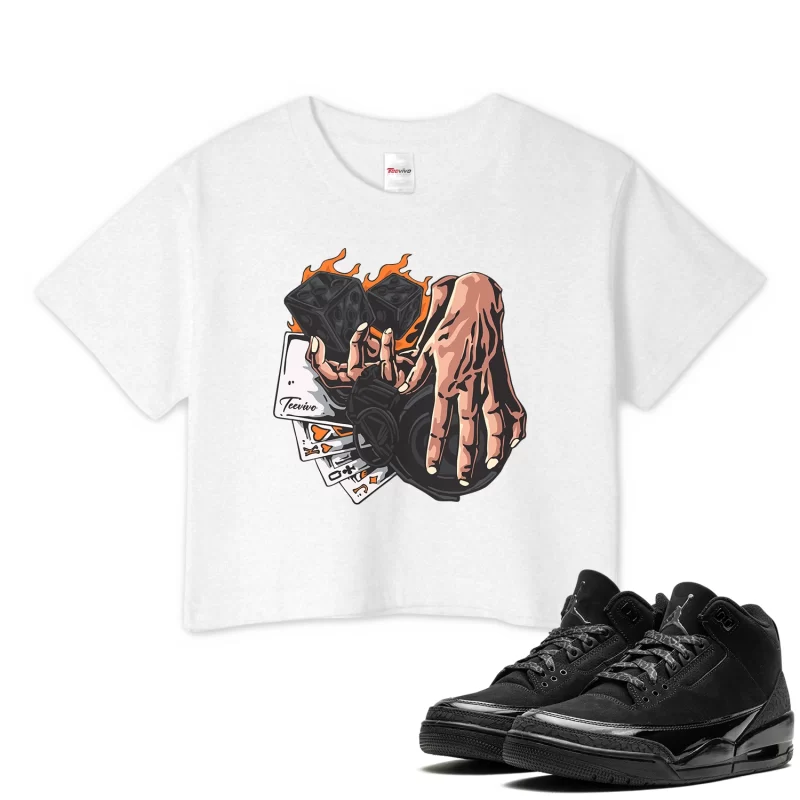 TeeVivo Crop Top Match Air Jordan 3 Retro Black Cat Gambling – Air Jordan 3 Crop Top, AJ3 Crop Top