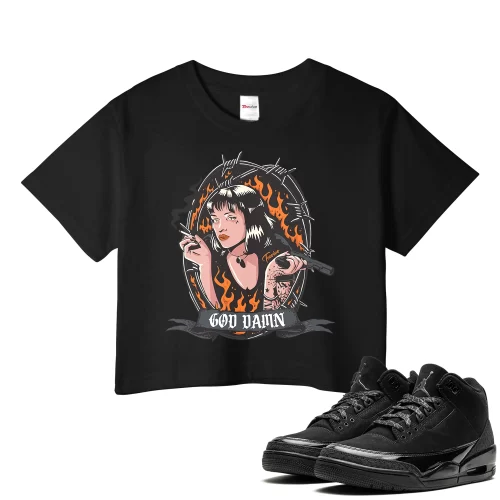 TeeVivo Crop Top Match Air Jordan 3 Retro Black Cat God Daaamn – Air Jordan 3 Crop Top, AJ3 Crop Top