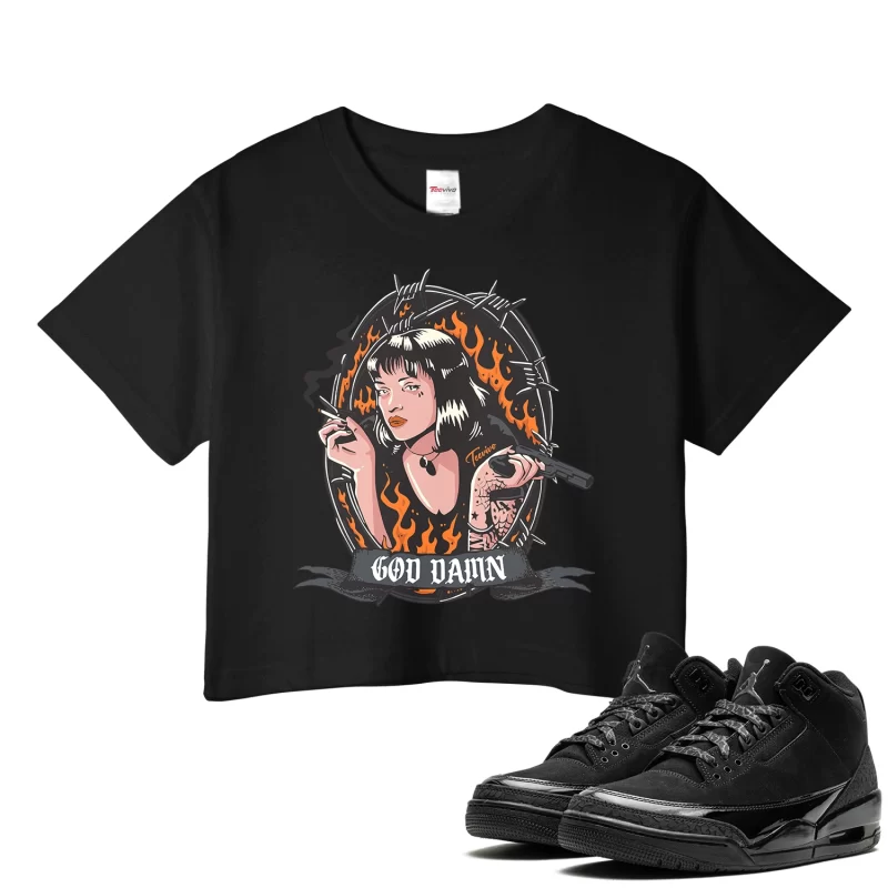 TeeVivo Crop Top Match Air Jordan 3 Retro Black Cat God Daaamn – Air Jordan 3 Crop Top, AJ3 Crop Top