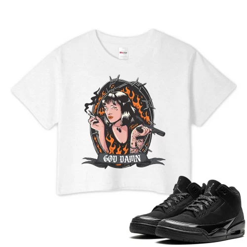 TeeVivo Crop Top Match Air Jordan 3 Retro Black Cat God Daaamn – Air Jordan 3 Crop Top, AJ3 Crop Top
