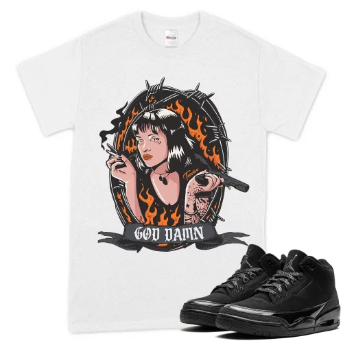 TeeVivo T-Shirt Match Air Jordan 3 Retro Black Cat God Daaamn – Air Jordan 3 Shirt, AJ3 Shirt