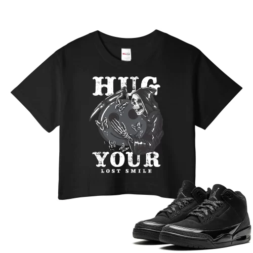 TeeVivo Crop Top Match Air Jordan 3 Retro Black Cat Hug your lost smile – Air Jordan 3 Crop Top, AJ3 Crop Top