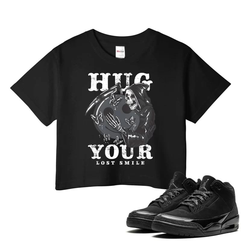 TeeVivo Crop Top Match Air Jordan 3 Retro Black Cat Hug your lost smile – Air Jordan 3 Crop Top, AJ3 Crop Top