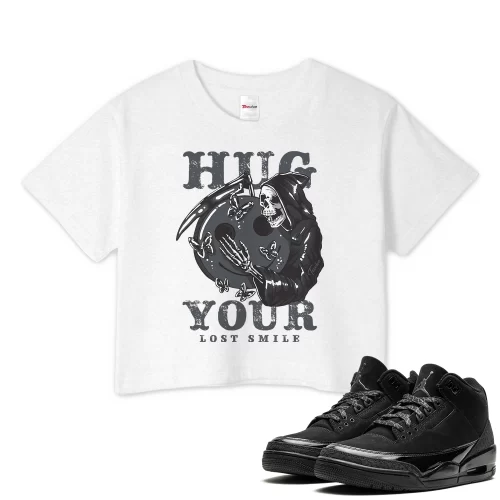 TeeVivo Crop Top Match Air Jordan 3 Retro Black Cat Hug your lost smile – Air Jordan 3 Crop Top, AJ3 Crop Top