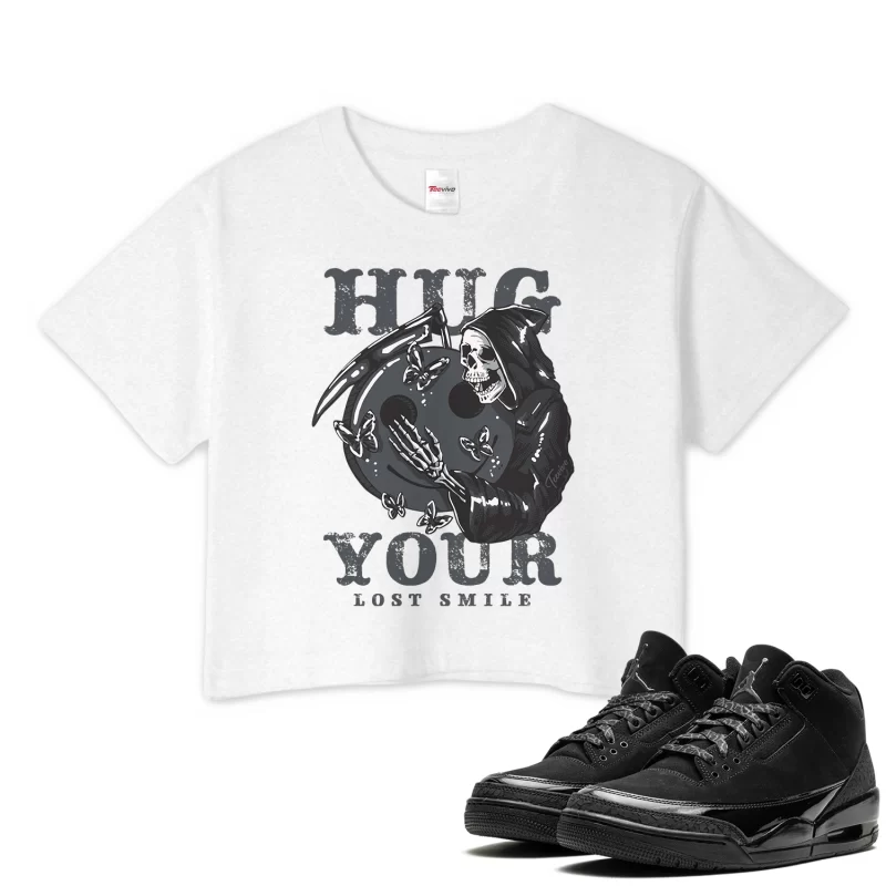 TeeVivo Crop Top Match Air Jordan 3 Retro Black Cat Hug your lost smile – Air Jordan 3 Crop Top, AJ3 Crop Top
