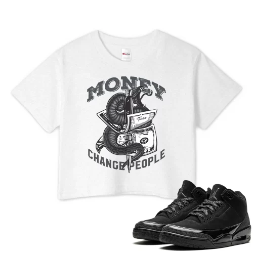 TeeVivo Crop Top Match Air Jordan 3 Retro Black Cat Money change people – Air Jordan 3 Crop Top, AJ3 Crop Top