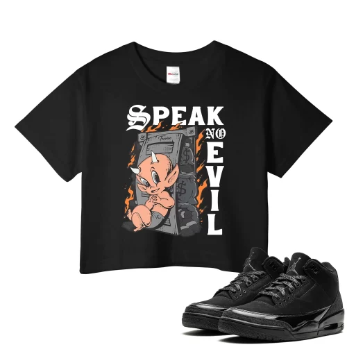 TeeVivo Crop Top Match Air Jordan 3 Retro Black Cat Speak no evil – Air Jordan 3 Crop Top, AJ3 Crop Top