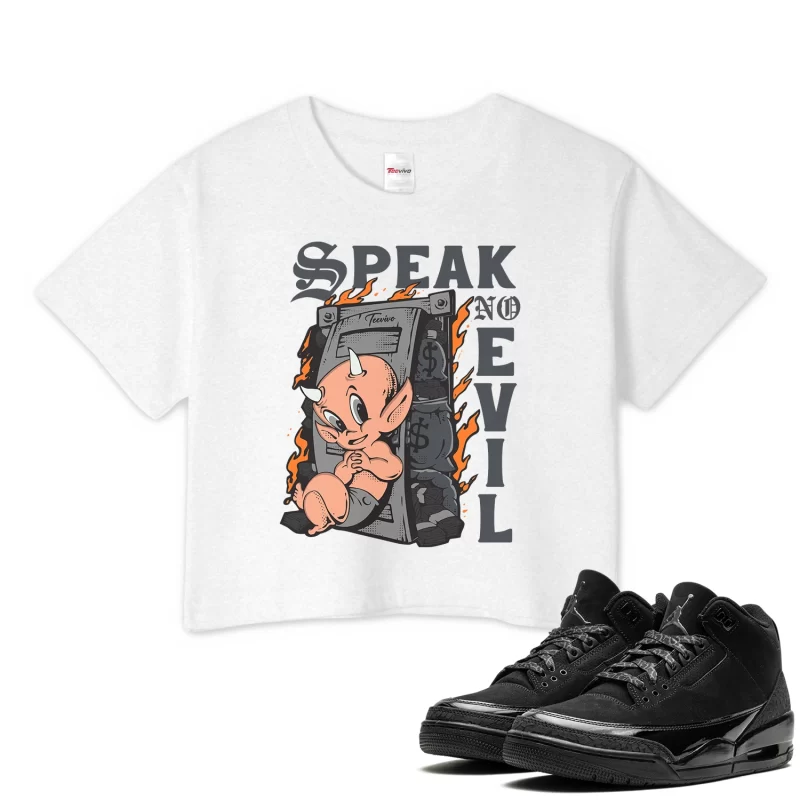 TeeVivo Crop Top Match Air Jordan 3 Retro Black Cat Speak no evil – Air Jordan 3 Crop Top, AJ3 Crop Top