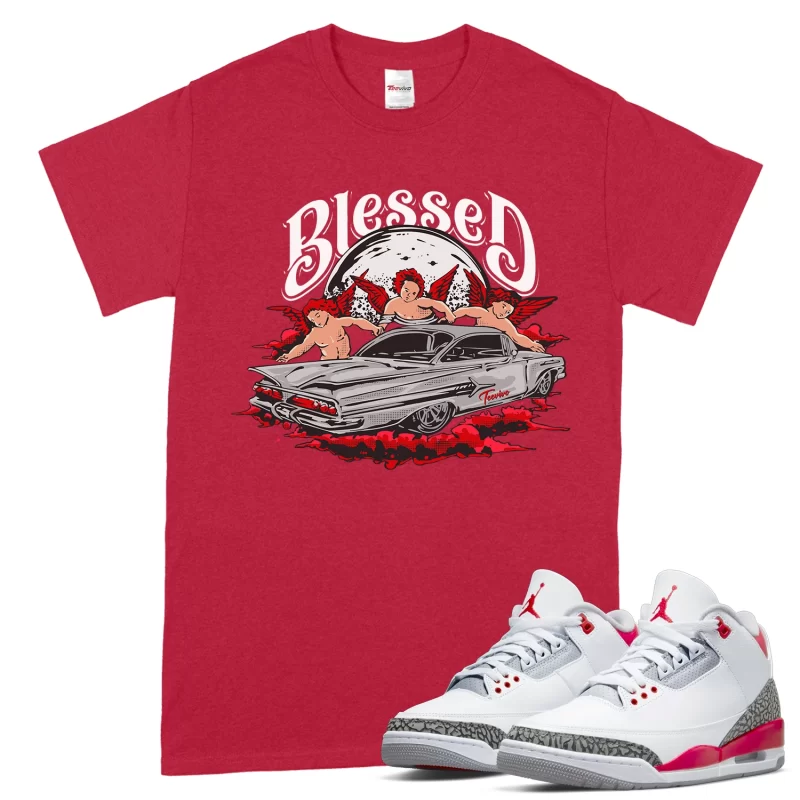 TeeVivo T-Shirt Match Air Jordan 3 Retro Fire Red Blessed – Air Jordan 3 Shirt, AJ3 Shirt