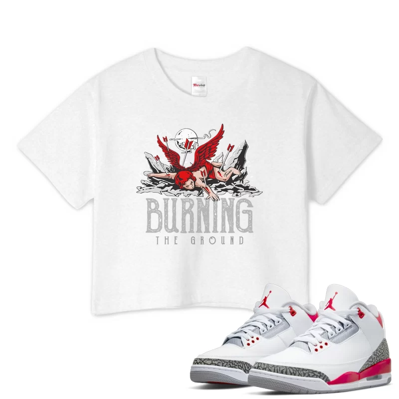 TeeVivo Crop Top Match Air Jordan 3 Retro Fire Red Burning the ground – Air Jordan 3 Crop Top, AJ3 Crop Top