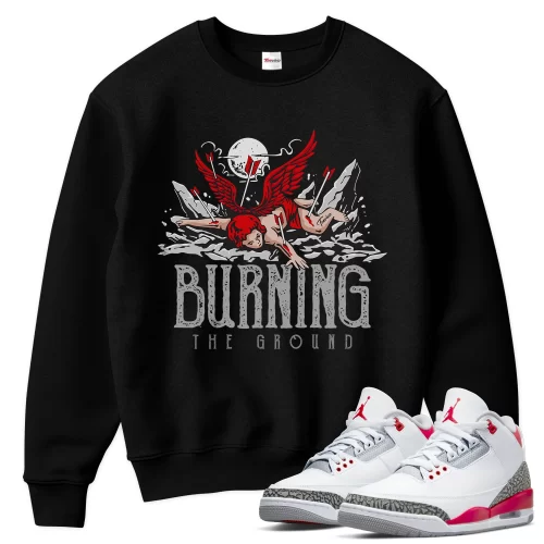 TeeVivo Sweatshirt Match Air Jordan 3 Retro Fire Red Burning the ground – Air Jordan 3 Sweatshirt, AJ3 Sweatshirt