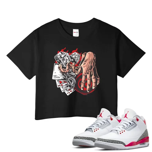 TeeVivo Crop Top Match Air Jordan 3 Retro Fire Red Gambling – Air Jordan 3 Crop Top, AJ3 Crop Top