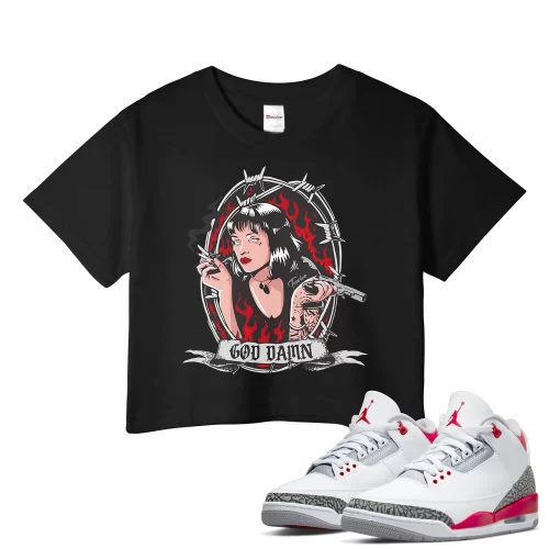 TeeVivo Crop Top Match Air Jordan 3 Retro Fire Red God Daaamn – Air Jordan 3 Crop Top, AJ3 Crop Top