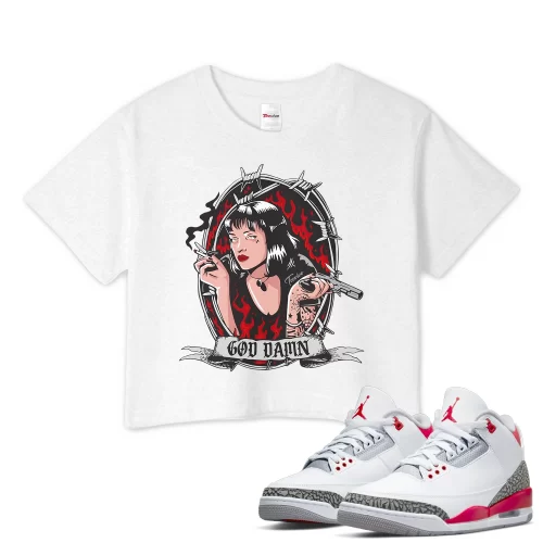TeeVivo Crop Top Match Air Jordan 3 Retro Fire Red God Daaamn – Air Jordan 3 Crop Top, AJ3 Crop Top