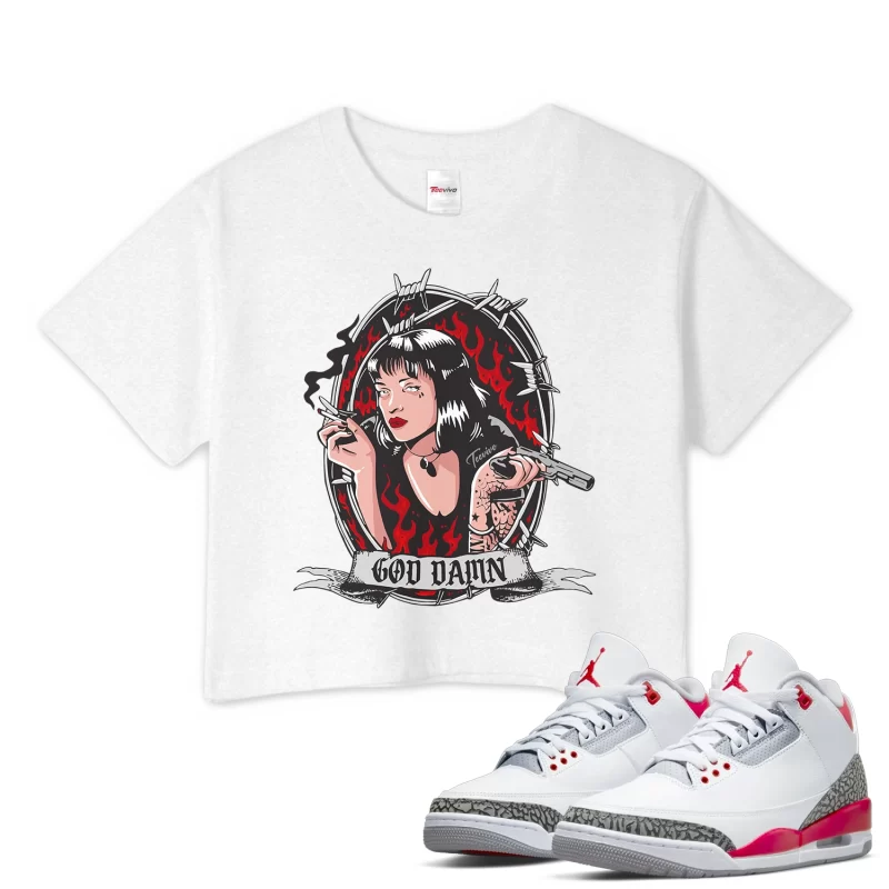 TeeVivo Crop Top Match Air Jordan 3 Retro Fire Red God Daaamn – Air Jordan 3 Crop Top, AJ3 Crop Top