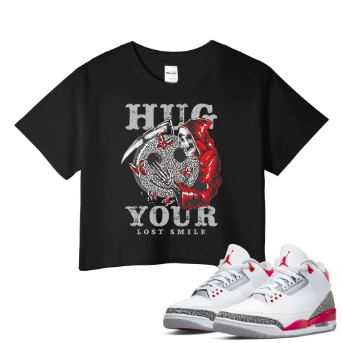TeeVivo Crop Top Match Air Jordan 3 Retro Fire Red Hug your lost smile – Air Jordan 3 Crop Top, AJ3 Crop Top