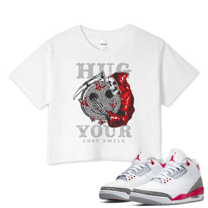 TeeVivo Crop Top Match Air Jordan 3 Retro Fire Red Hug your lost smile – Air Jordan 3 Crop Top, AJ3 Crop Top