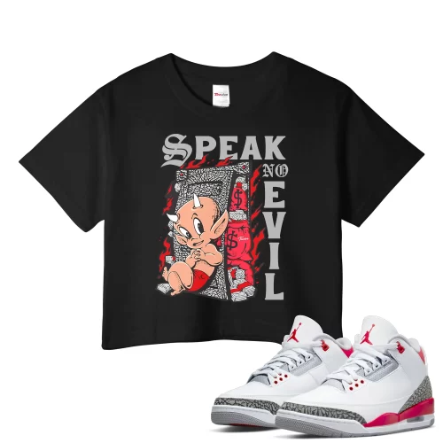 TeeVivo Crop Top Match Air Jordan 3 Retro Fire Red Speak no evil – Air Jordan 3 Crop Top, AJ3 Crop Top