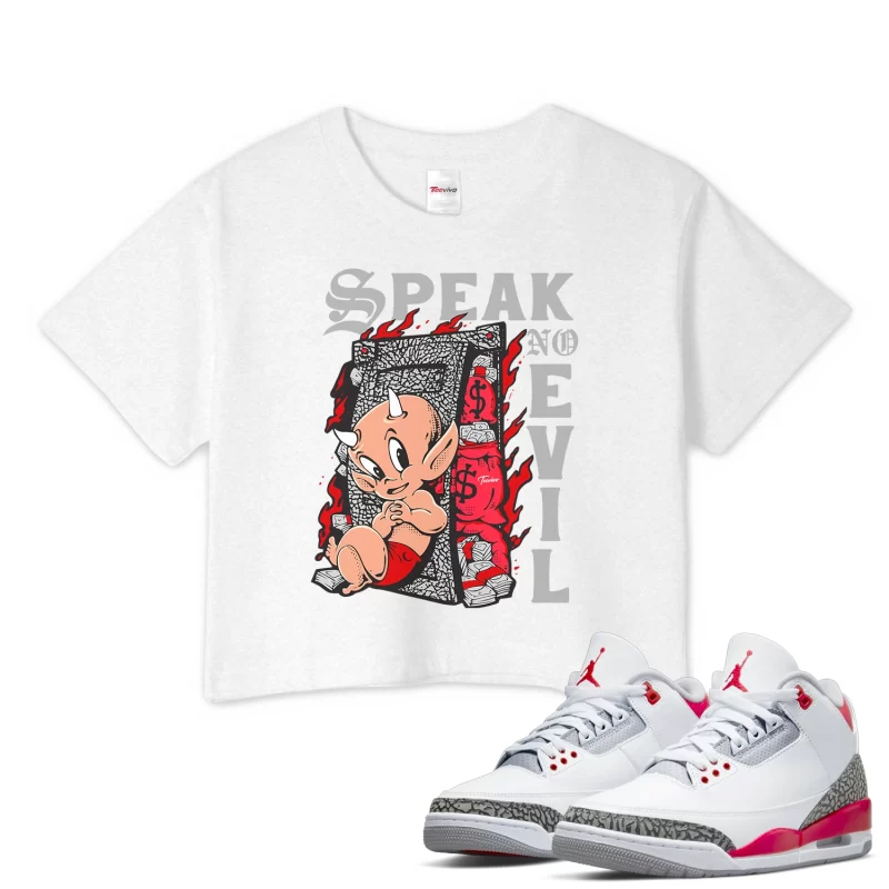 TeeVivo Crop Top Match Air Jordan 3 Retro Fire Red Speak no evil – Air Jordan 3 Crop Top, AJ3 Crop Top
