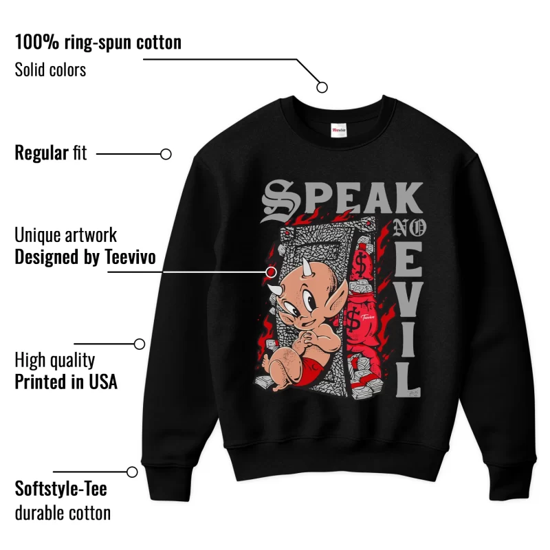 TeeVivo Sweatshirt Match Air Jordan 3 Retro Fire Red Speak no evil – Air Jordan 3 Sweatshirt, AJ3 Sweatshirt