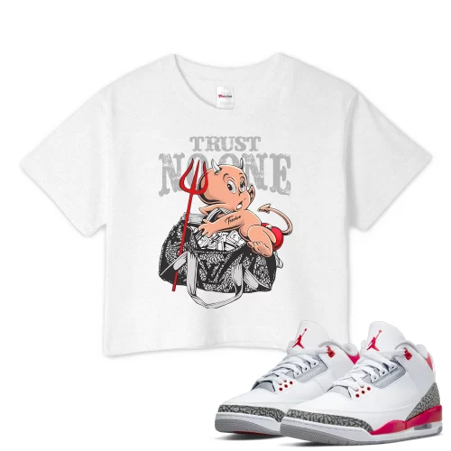 TeeVivo Crop Top Match Air Jordan 3 Retro Fire Red Trust no one – Air Jordan 3 Crop Top, AJ3 Crop Top