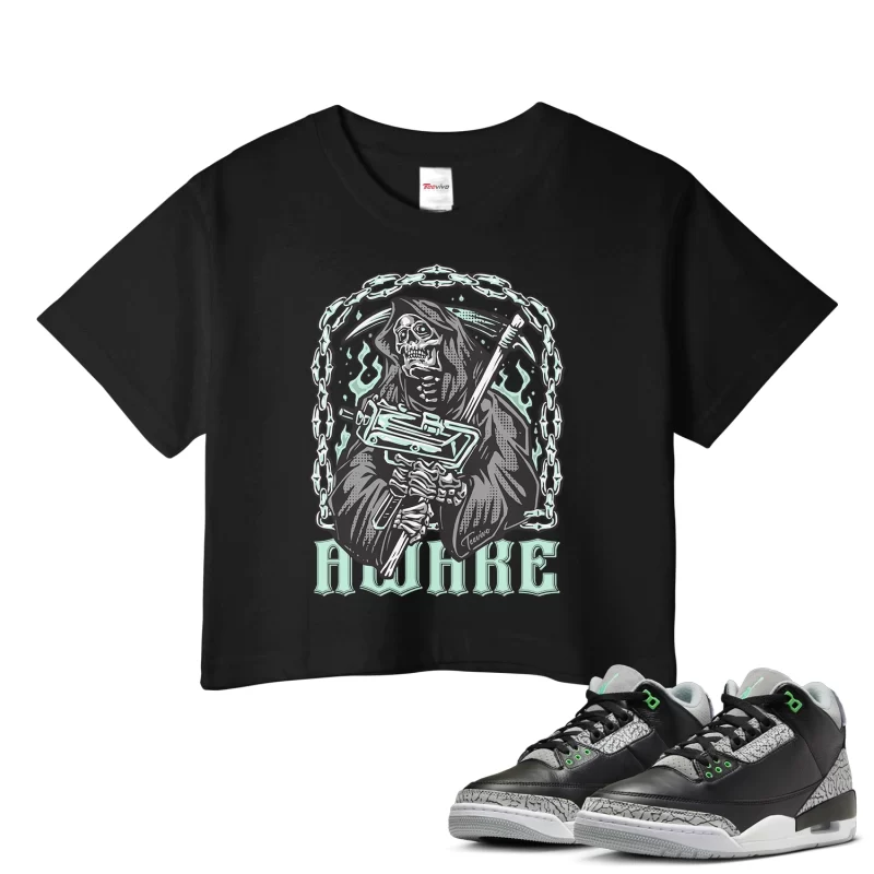 TeeVivo Crop Top Match Air Jordan 3 Retro Green Glow Awake – Air Jordan 3 Crop Top, AJ3 Crop Top