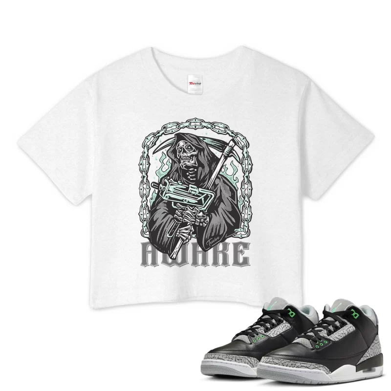 TeeVivo Crop Top Match Air Jordan 3 Retro Green Glow Awake – Air Jordan 3 Crop Top, AJ3 Crop Top